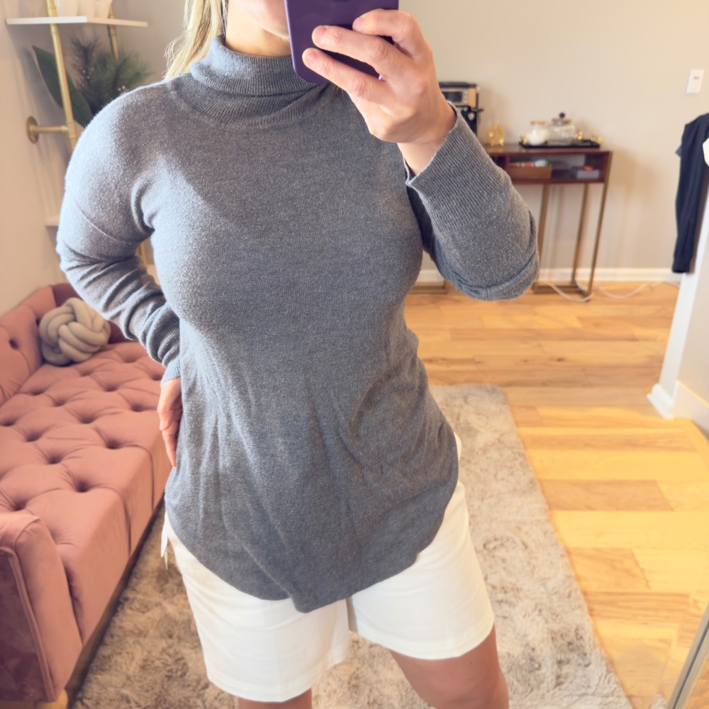 Pink Rose Women's Gray Turtleneck Long Sleeve Tunic Sweater Top‎